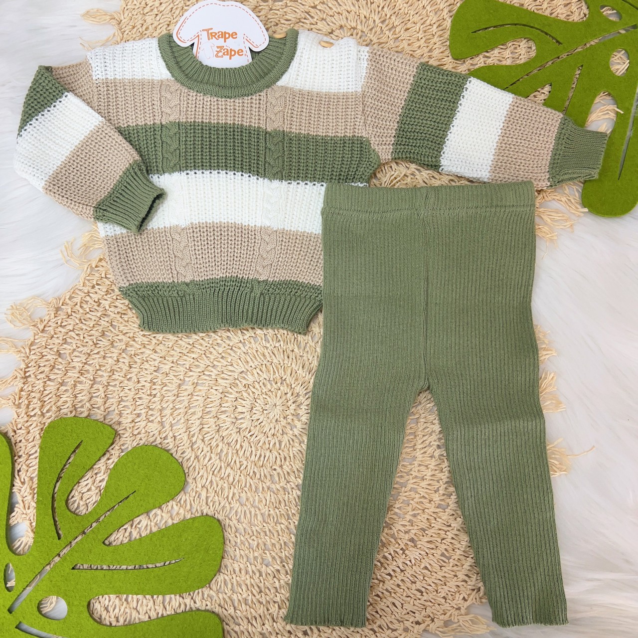 Conjunto Casaco de Linha e Calça Canelada - Verde Oliva